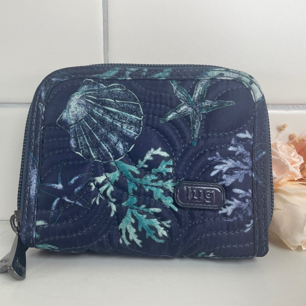 LUG “Splits” Wallet Navy Blue Sea Life Quilted RFID Compact Wallet
